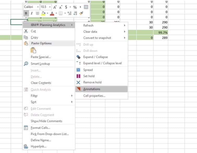 Annotations in Planning Analytics for Excel
